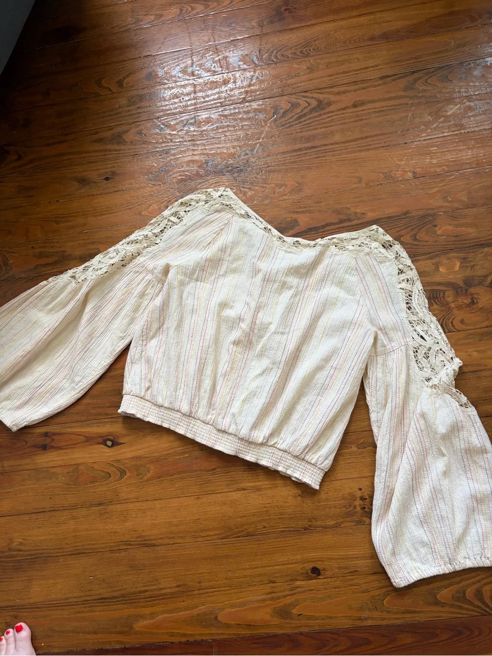 Free People Floating Memories Blouse Retro Crochet Lace Ivory size L Boho